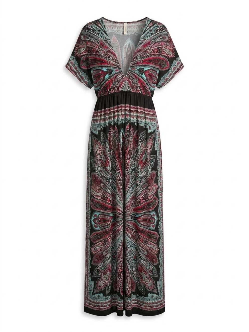 India Boutique Black, Red & Teal Paisley Maxi Dress